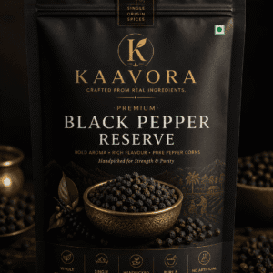 KAAVORA Black Pepper Reserve made with premium whole black peppercorns for authentic cooking.
