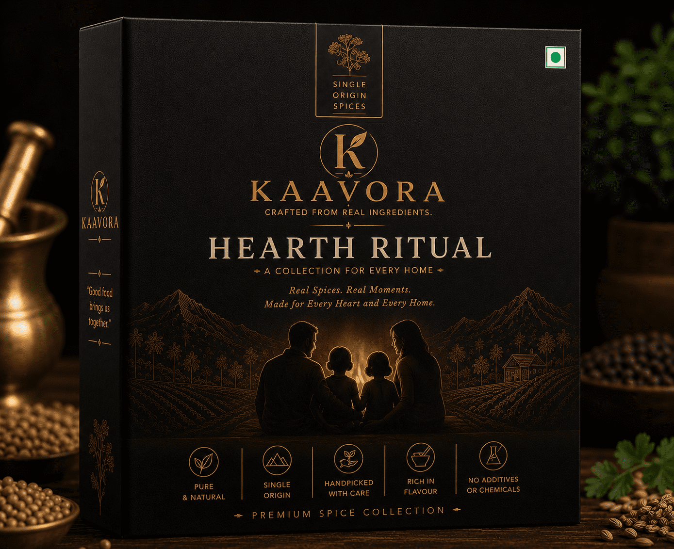 KAAVORA Hearth Ritual premium spice collection designed for families of up to 4 members using authentic ingredients.