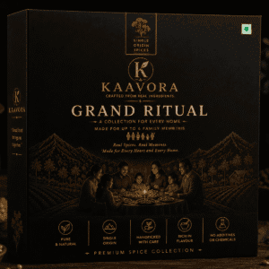 KAAVORA Grand Ritual collection featuring premium Indian spices and kitchen essentials for families of up to 6 members.