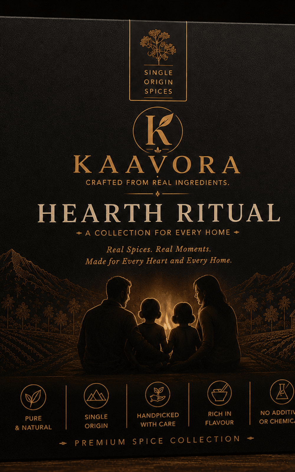 KAAVORA Hearth Ritual premium spice collection designed for families of up to 4 members using authentic ingredients.